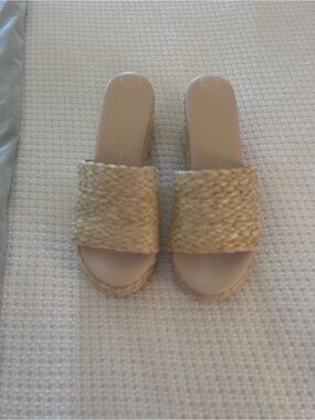 Straw-Band Slide Mules in Natural Beige NWOT Sz 10